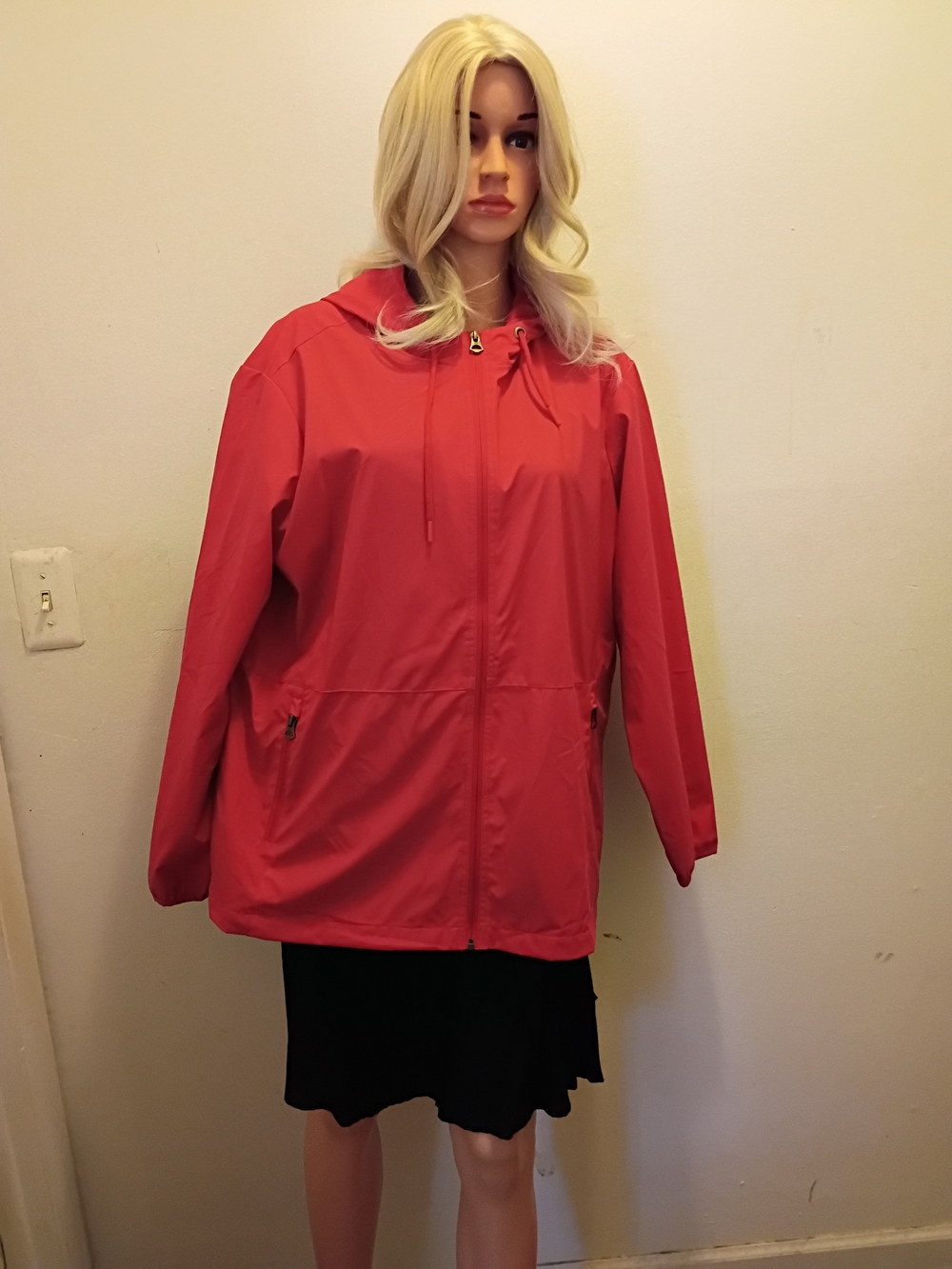 Women's Lightweight Windbreaker Red Hooded Jacket